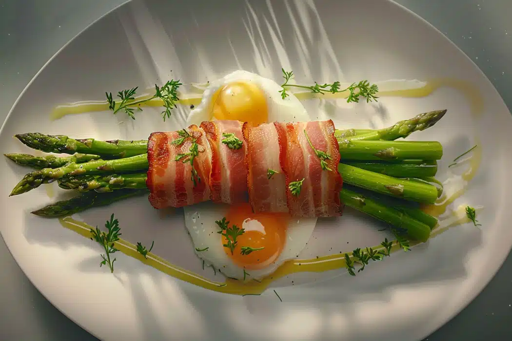 Bacon-Wrapped Asparagus with Poached Eggs