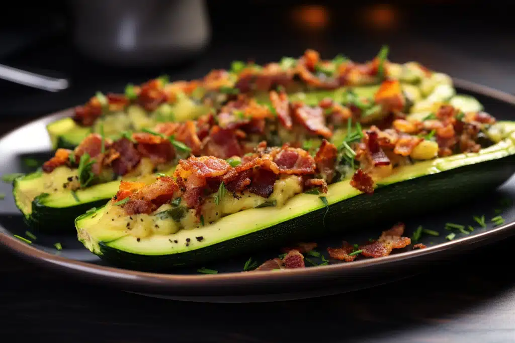 Keto Avocado and Bacon Zucchini Boats