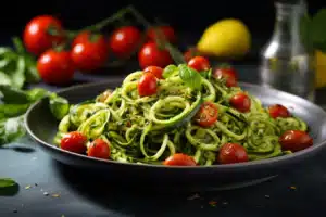 Zucchini Noodles with Pesto and Cherry Tomatoes