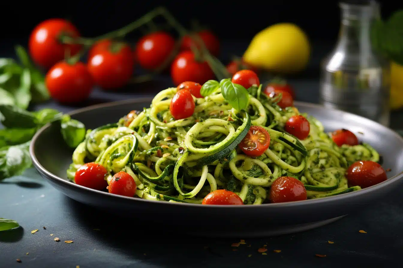 Zucchini Noodles with Pesto and Cherry Tomatoes
