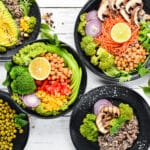 Healthy Diet. Buddha Bowl Top view. Free space for your text.
