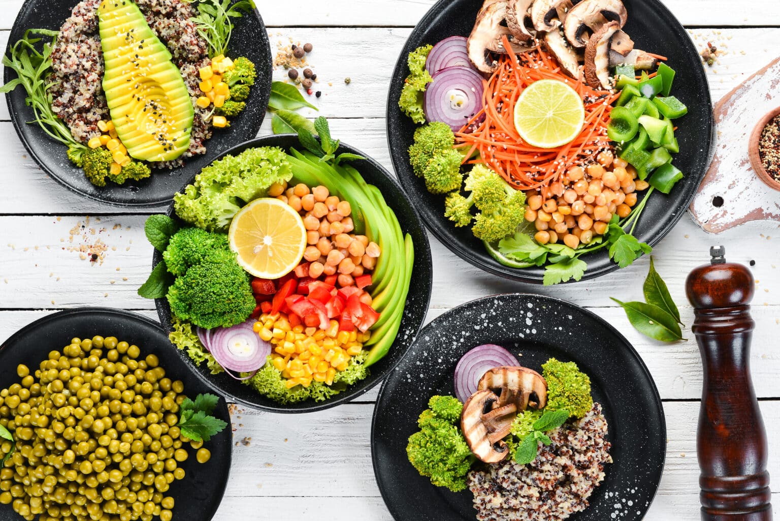 Healthy Diet. Buddha Bowl Top view. Free space for your text.
