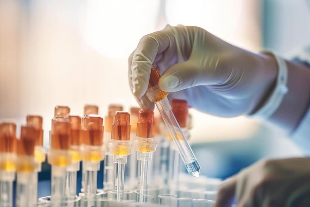lab assistant holding test tubes