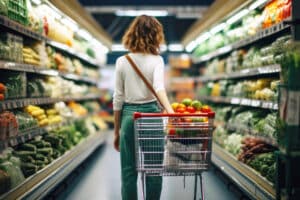 A woman grocery shopping with the basic knowledge of the categories of bad fat