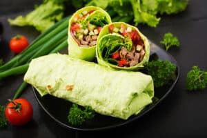 keto fast food on plate: shawarma-from-juicy-beef-lettuce