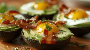 A picture of a delicious Avocado and Bacon Egg Cups