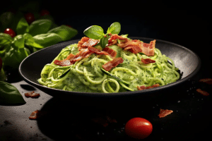 Creamy Avocado and Bacon Zoodles