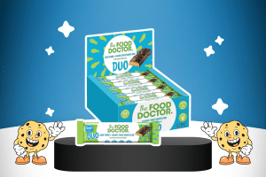 Caramel Biscuit Keto Bar by The Food Doctor on a platform for best keto snacks