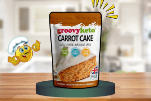 Carrot Cake Cupcake Mix by Groovy Keto on a green platform as one of the best keto-friendly baking mixes