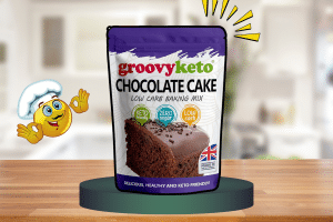 Chocolate Cake Cupcake Mix by Groovy Keto on a green platform as one of the best keto-friendly baking mixes