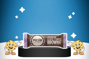 Chocolate Hazelnut High Fibre Brownies by Pulsin on a platform for best keto snacks