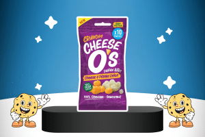 Crunchy Puffed Cheese Snacks Pickled Onion by CheeseO's on a platform for best keto snacks