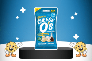 Crunchy Puffed Cheese Snacks Salt and Vinegar by CheeseO's on a platform for best keto snacks