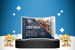 High Protein Chocolate Chip Brownie Box by SCI-MX on a platform for best keto snacks