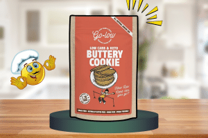 Keto Buttery Cookies Baking Mix by GO-LOW on a green platform as one of the best keto-friendly baking mixes
