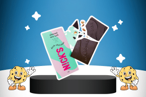 Keto Chocolate Blocks, Dark chocolate almond sea by Nicks on a platform for best keto snacks
