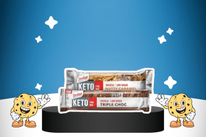 Keto Fuel Bar by SlimFast Advanced on a platform for best keto snacks
