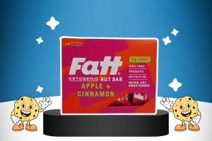 Keto Nut Bars Apple and Cinnamon by Fatt on a platform for best keto snacks