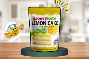 Lemon Cake Cupcake Mix by Groovy Keto on a green platform as one of the best keto-friendly baking mixes