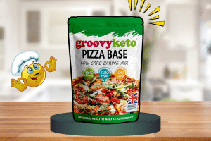 Pizza Base Mix by Groovy Keto on a green platform as one of the best keto-friendly baking mixes
