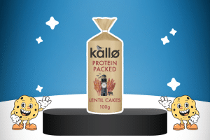 Protein Packed Lentil Cakes by Kallo on a platform for best keto snacks