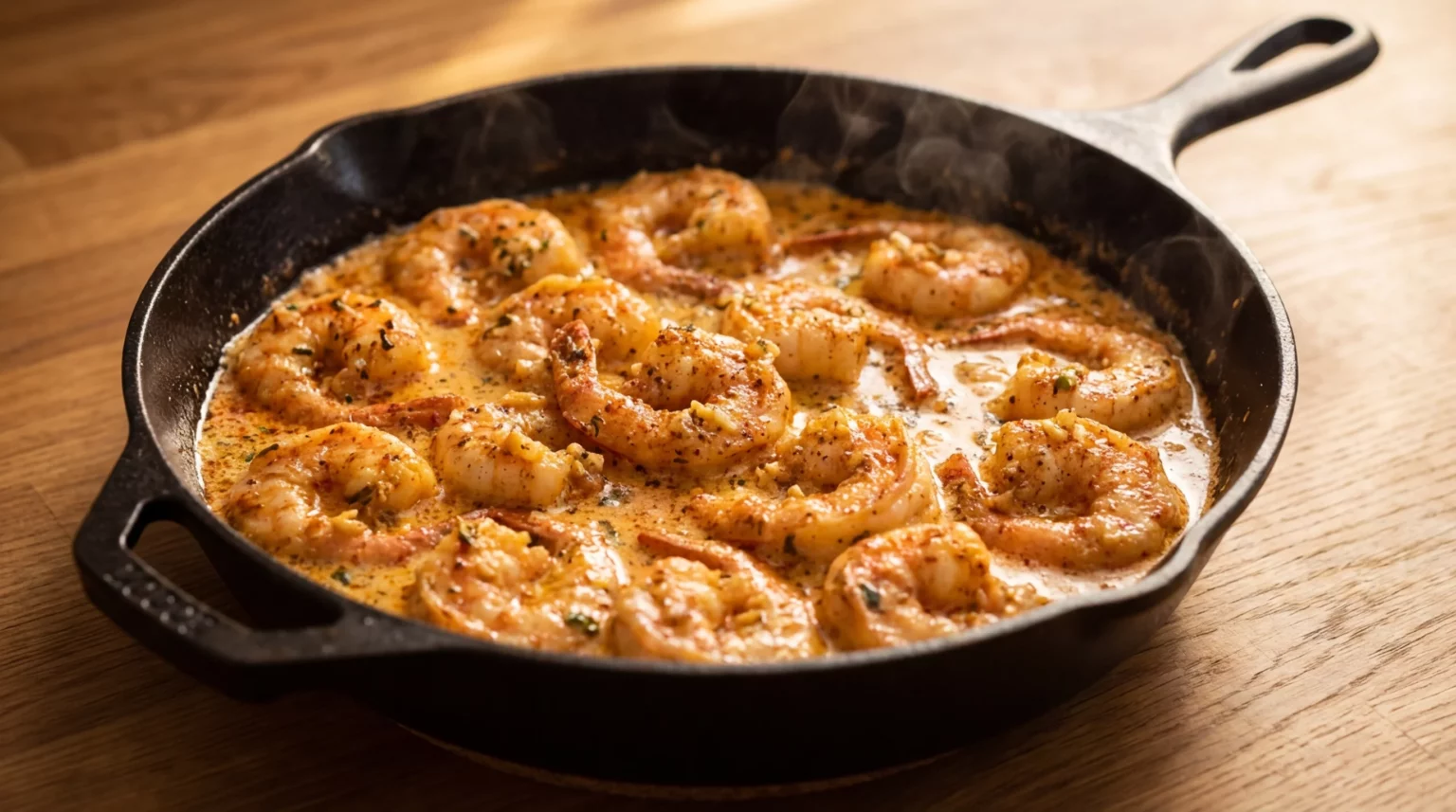 Keto Creamy Cajun Shrimp — dinner ideas — with large shrimp, peeled and deveined, butter, olive oil, cloves garlic, minced, Cajun seasoning, heavy cream — Ketology