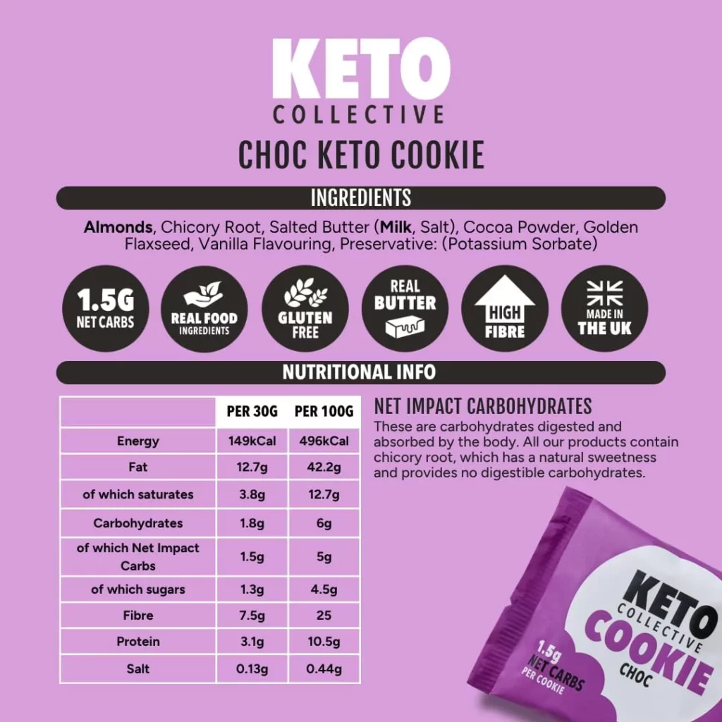 Keto Collective Keto Cookies I 1.5g Net Carbs I 30g x 12 I Keto Snacks I Low Sugar I Made with Real Butter I High Fibre I Low Carb Snacks, Gluten Free Cookies (Mixed) — image 3